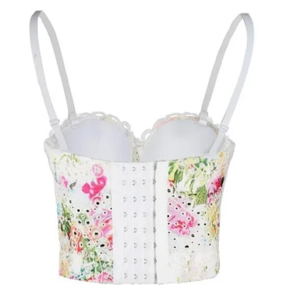 Women's Embroidery Floral Hollow Lace Bustier Crop Top Sexy Corset Bra Top White - Picture 2 of 7